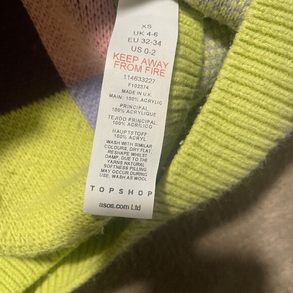 Top Shop Sweater Sz XS/S Abstract Colorblock  Knit Crop Striped Checker Hearts - Picture 4 of 9